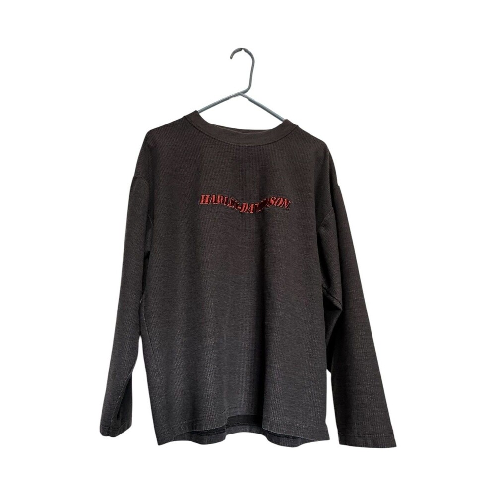 Vintage Harley Davidson Embroidered Charcoal Gray Long Sleeve Mens Sz Large